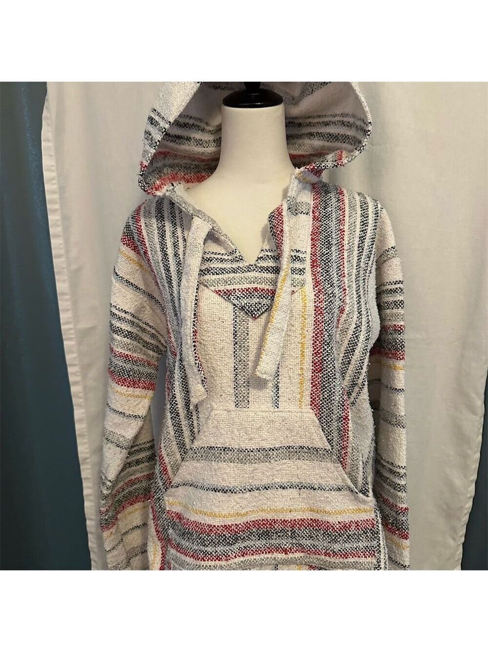 Molina Unisex Cream Striped Baja Hoodie Pullover Sweater - Size S